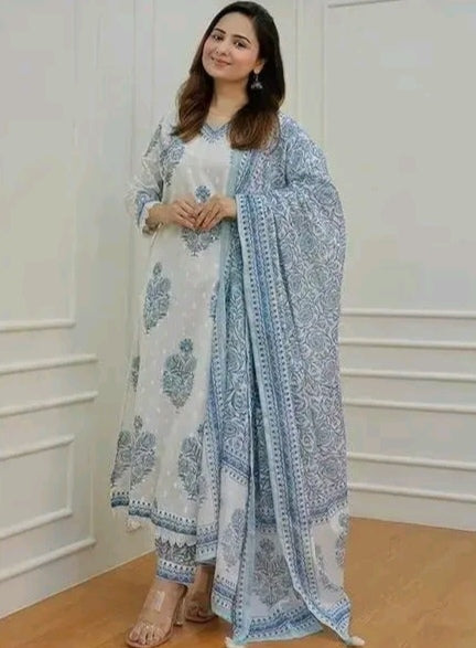 Balaji closet women Block Printed Kurta and Pant set with Dupatta