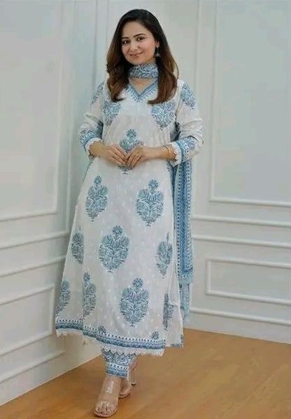 Balaji closet women Block Printed Kurta and Pant set with Dupatta