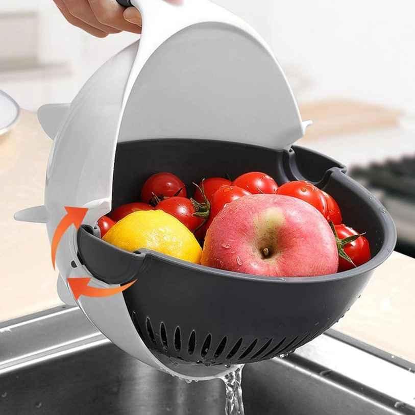Ak Ultimate 9-in-1 Wet Basket Veg Cutter - Multi-Function Veg Cutter with Drain Basket Vegetable and Fruit Grater & Slicer (White)