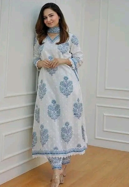 Balaji closet women Block Printed Kurta and Pant set with Dupatta