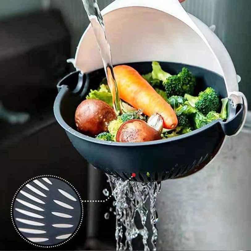 Ak Ultimate 9-in-1 Wet Basket Veg Cutter - Multi-Function Veg Cutter with Drain Basket Vegetable and Fruit Grater & Slicer (White)